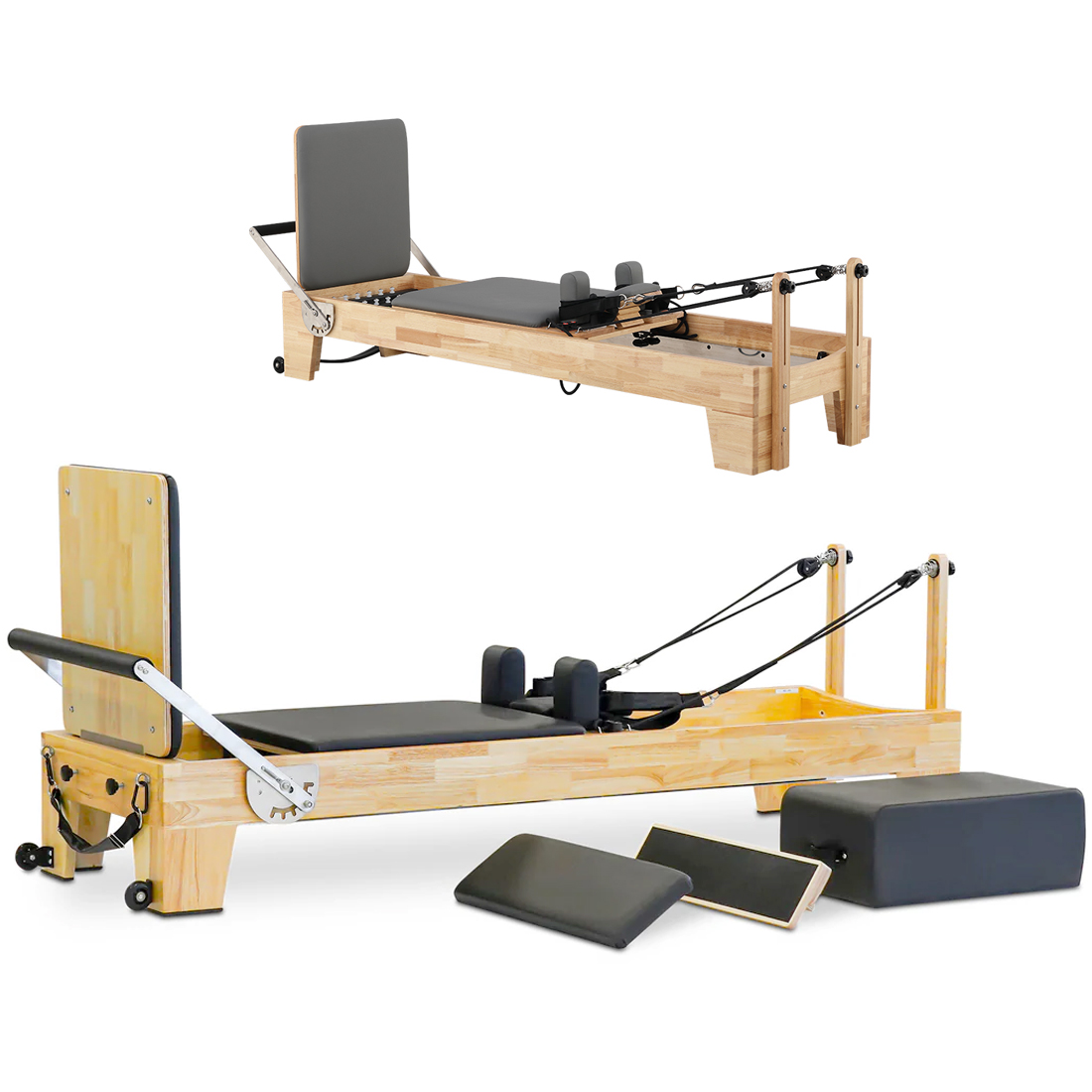 Yüksek kaliteli meşe ahşap Pilates Reformer spor Fitness ekipmanı Pilates Reformer