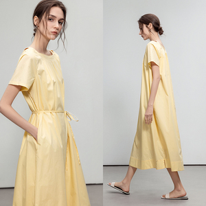 Demana Artistic Style Pure Cotton Dress Women Size 26 Summer New Arrival Elegant Hollow Out Short Sleeve Tie Waist Midi Skirt - Product Image 3