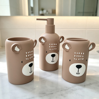 Ensemble d'accessoires de salle de bain en résine pour enfants, motif ours mignon, lot de 3, distributeur de savon, porte-brosse à dents, gobelet