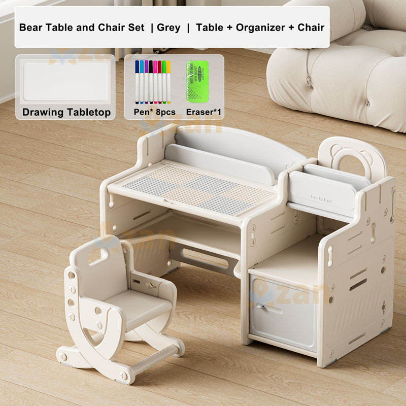 Gris-Table et chaise avec organisateur