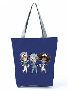 Sacs à main pliables à imprimé infirmière de dessin animé pour femmes, sacs à bandoulière de grande capacité, sacs de courses écologiques réutilisables, sacs de plage de voyage - Product Image 3