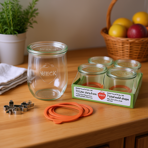 Weck Tulip Jars 1/2 Liter Mold Shape Set of 4 with Rubber <b>Rings</b> and <b>Clips</b> - Product Image 3