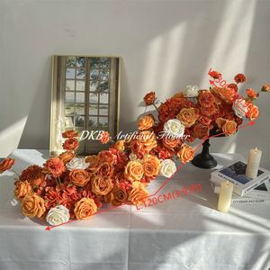 Chemin de table en fleurs de soie pour mariage, pour table rectangulaire de 8 pieds, vente en gros, chemin de table floral de luxe fait à la main - Product Image 6