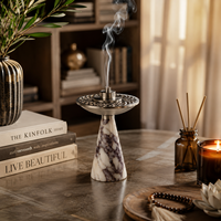 Brûleur d'encens en marbre naturel de luxe, encensoir en pierre sculpté à la main pour le Ramadan, les cérémonies religieuses arabes et la décoration