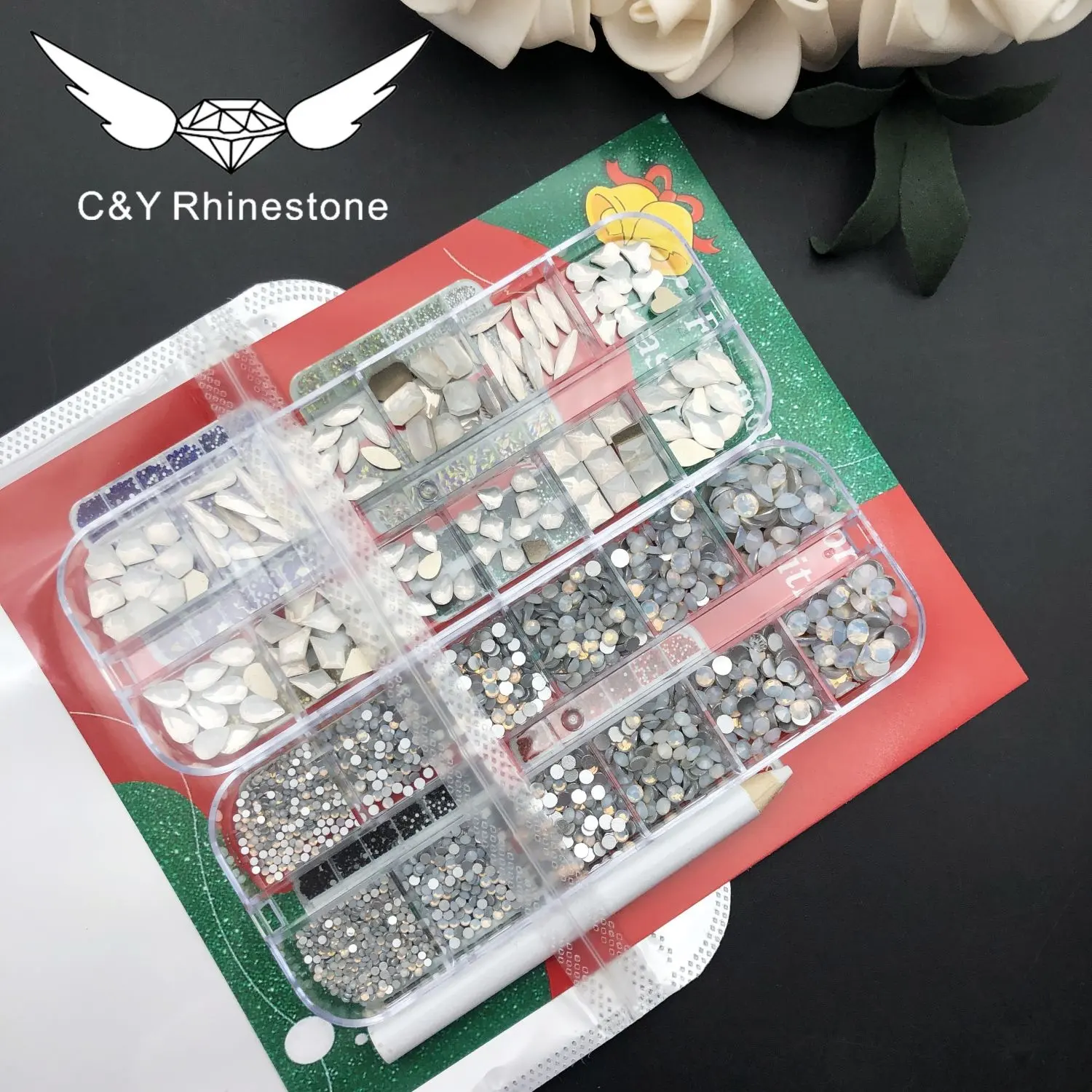 CY卸売12グリッドダイヤモンドネイルアートデコレーションステッカーボックスジュエリーアクセサリーネイル