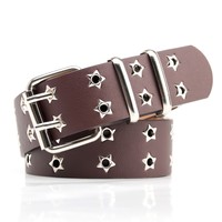 Ceinture en cuir PU à double œillet, style punk, pour femmes et hommes, ceinture à 2 trous, largeur 1,5 cm