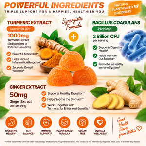 Gummies Probiotiques au Curcuma et au Gingembre pour la Santé Digestive et Intestinale, Supplément à base de Bacillus Coagulans, Sans Sucre, Végétalien, Marque Blanche - Product Image 2