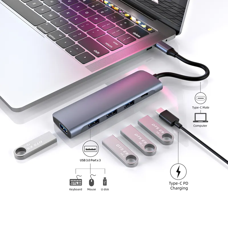 Aluminum alloy new products usb-c hub with pd charging Type C hub 3.1 Multi Function 4port hub