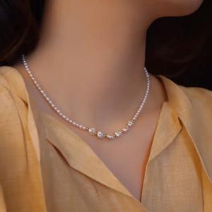 Collier en perles de millet d'eau douce naturelles de style rétro français baroque, collier de clavicule pour femmes - Product Image 3