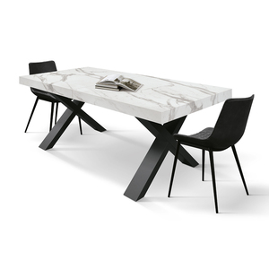 Statuary Marble Effect <b>Dining</b> <b>Table</b> With Black Crossed Legs Internal Use Mdf Base Melamine Top - Product Image 6