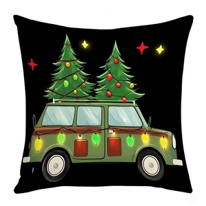 Juego <span class=keywords><strong>de</strong></span> 4 Fundas <span class=keywords><strong>de</strong></span> Cojín Navideñas <span class=keywords><strong>de</strong></span> 18 x 18 Pulgadas con Diseño <span class=keywords><strong>de</strong></span> Coche, Árbol <span class=keywords><strong>de</strong></span> <span class=keywords><strong>Navidad</strong></span> y Gato, Divertidas para Decoración del Hogar en Invierno - Product Image 4