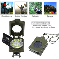 Boussole Lensatic pliable en métal, étanche, portable, pour la survie en plein air, avec sac de transport, pour le camping, la chasse, la randonnée