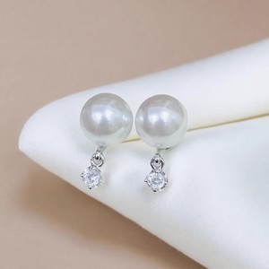 อุปกรณ์ทำเครื่องประดับมุก DIY เงินแท้ S925 รุ่น 22495 ดีไซน์เรียบง่ายแต่โดดเด่น ลูกปัดทรงกลมขนาด 8-10 มม. บนฐานเปล่าสำหรับต่างหูคริสตัล - Product Image 3