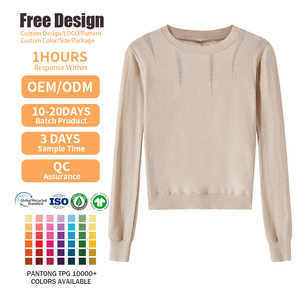 Suéter de Punto Personalizado para Mujer, Cuello Redondo, Manga Larga, Estilo Minimalista, Tejido de Lana, Color Sólido, para Otoño - Product Image 2