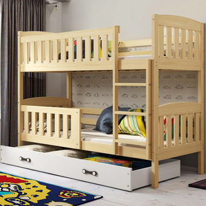 Lit <span class=keywords><strong>superposé</strong></span> moderne en bois avec barrière de sécurité Base de lit tiroir séparable <span class=keywords><strong>2</strong></span> lits <span class=keywords><strong>2</strong></span> <span class=keywords><strong>places</strong></span>-pour enfants et adultes (naturel + blanc) - Product Image 3