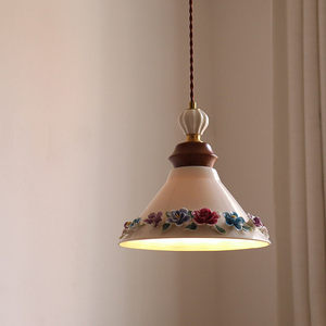 Japanese Retro Ceramic Pendant <b>Light</b> With Floral Design For Bedroom Dining Room Entryway E26 Led Single Head - Product Image 4