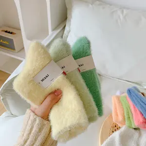Şeker renk peluş kadın çorap düz renk vizon kürk kış kalınlaşma kat uyku çorap