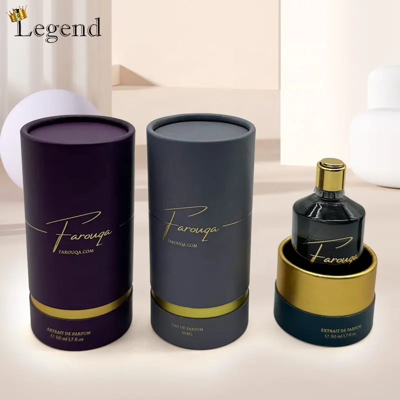 Nouveau Design personnalisé Tube en papier Bouteille d'huile de parfum Boîte d'emballage Boîtes cadeaux en carton cylindrique Boîte d'emballage de parfum personnalisée de luxe