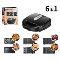 Vente en gros 750W 2 tranches détachable plaque antiadhésive professionnel donut panini Triangle Sandwich Maker 6 en 1 gaufrier