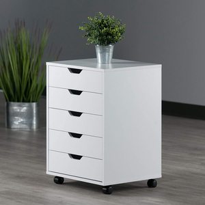 White <strong>Drawer</strong> Unit <strong>on</strong> Casters 5 <strong>Drawer</strong> Storage Office <strong>Drawer</strong> Chest Cabinet with <strong>Wheels</strong> - Product Image 5
