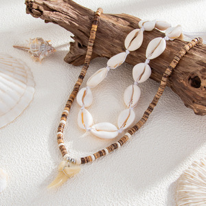 Nouveau Collier Tendance Tressé à la Main avec Coquillages Puka, Perles en <span class=keywords><strong>Bois</strong></span> de Coco et Breloque Fausses Dents de Requin pour Hommes - Product Image 6