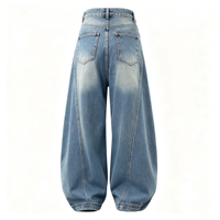 Jean ample rétro bleu uni léger pour femme, coupe large, plissé devant, fermeture éclair, longueur standard