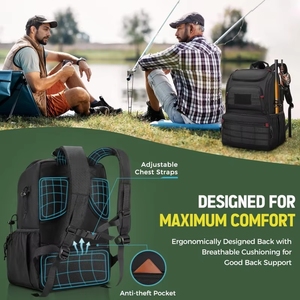 Grand sac de pêche résistant à l'eau noir pour hommes, accessoires de rangement pour matériel de pêche, cadeaux - Product Image 4