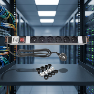 19 Inch 2U Rack Aluminum Grey PDU 6 Way UPS French Socket Power Distribution Unit <b>with</b> <b>Switch</b> 16A - Product Image 2