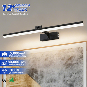 Minimalist Black Aluminum LED Wall Lamp 3500K Warm White Touch Control Dimmable Surface Mounted for Bathroom <b>Vanity</b> <b>Lighting</b> - Product Image 1