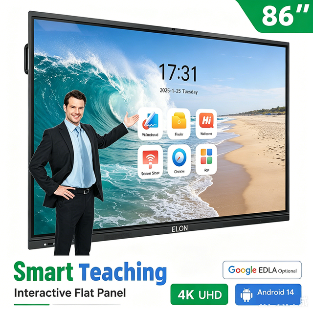 55/65/75/86/98/100 Inch China Education 4K Interactive Flat Panel 20-Point Touch Screen Smart Whiteboard Android 14 40MP Camera