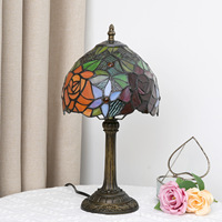 Lampe de table 8 pouces en verre teinté dôme rose rouge, lampe de chevet de lecture électrique E26 en résine style ferme pour la maison et le bureau