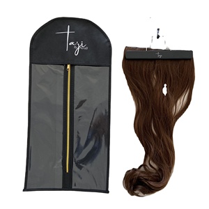 hair extension packaging bags black wig storage carrier bag with wooden hanger golden zipper bag wig storage cover