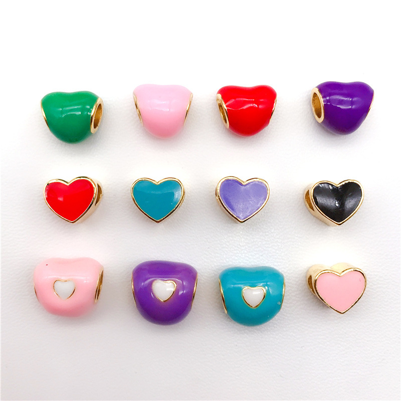Loving Heart Enamel Loose Charm Beads Fit 14K Pand Designer Making Jewelry for DIY Accessories Bracelet Necklace
