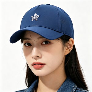 Breathable Perforated Navy 5-Panel <b>Baseball</b> <b>Cap</b> with Puff Printing Letter Design Sporty Summer Outdoor Sunhat Common Fabric - Product Image 1