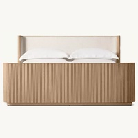 Lit King Size en Bois Massif Fabriqué à la Main avec Tête de Lit en Tissu Byron, Fournisseur d'Usine, pour Hôtel, Villa, Chambre à Coucher, Meubles de Maison