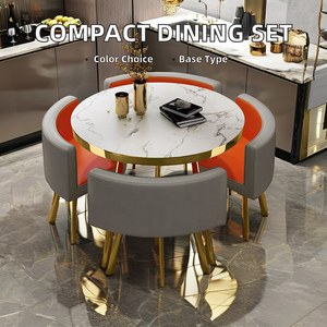 ชุดโต๊ะรับประทานอาหารสแตนเลสหินอ่อนสีทองแบบทันสมัย4ชิ้นเก้าอี้ประหยัดพื้นที่สำหรับบ้านร้านอาหารสำนักงานโรงแรมเฟอร์นิเจอร์ห้องอาหาร - Product Image 5