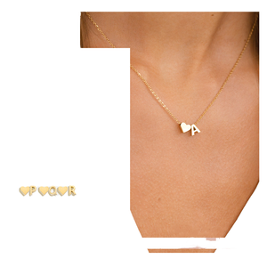 Collana a Catena a Maglie in Acciaio Inossidabile Placcato Oro 14K PVD con Ciondolo Personalizzabile Fai da Te a Forma di Cuore e Lettera in Acciaio al Titanio Dropshipping - Product Image 4