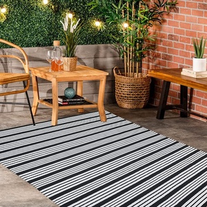 <b>Indoor</b> Outdoor Cotton Layered <b>Door</b> <b>Mats</b> Doormats Black and White Striped Rug - Product Image 5