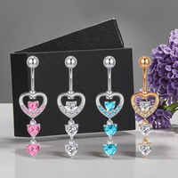Vente flash : Piercing de nombril en forme de cœur, vente en gros, acier inoxydable 14G, piercing de nombril en forme de cœur, style classique, bijoux de piercing corporel