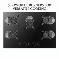 Table de cuisson à gaz encastrable 5 brûleurs, panneau en verre trempé, commande à bouton mécanique, haute puissance de feu, portable, pour usage domestique et hôtelier