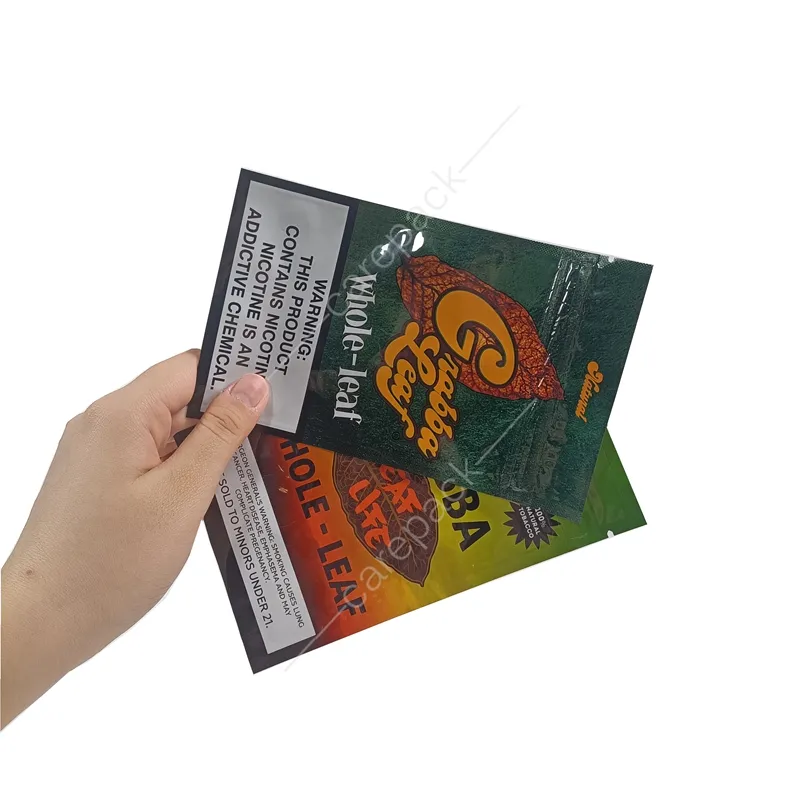 Stampa personalizzata richiudibile a chiusura lampo in plastica per fumatori tabacco Cigar Wraps Grabba Fronto Leaf Packaging Bag