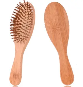 Wooden Bamboo carbon bristle paddle Hair Brush with Bamboo Bristle Detangle Massage Scalp for Women Men Kids