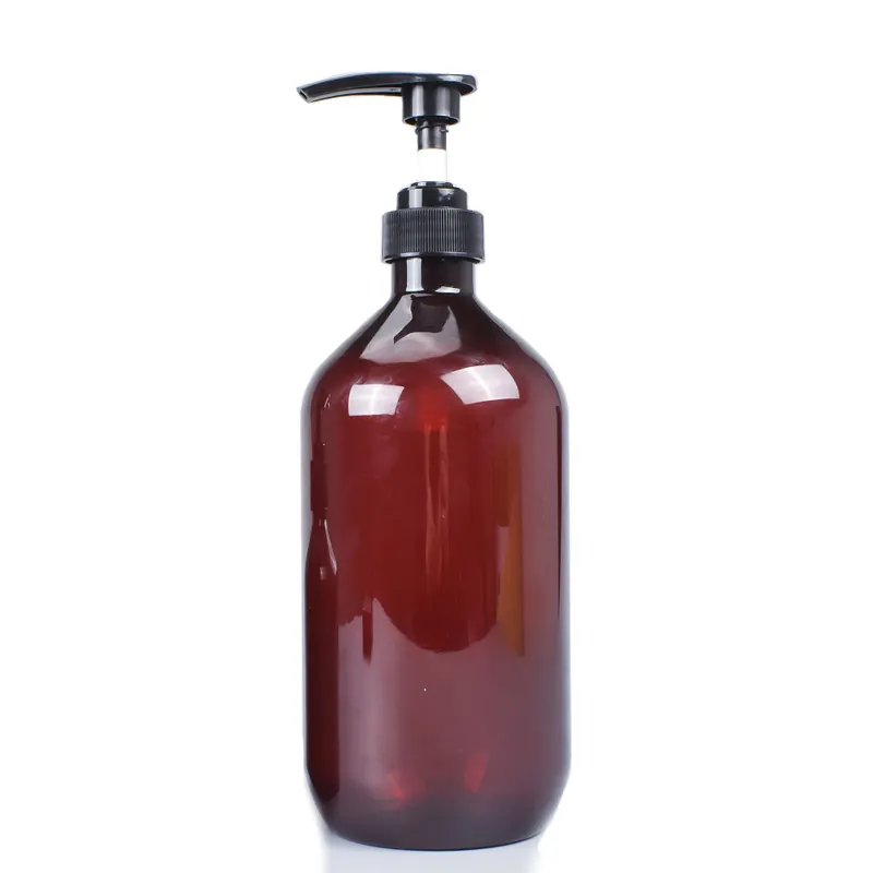 Grosir Dispenser sampo rambut hitam botol PET bulat 300ml 500ml kemasan kosmetik Gel Mandi Kondisioner Rambut bening Amber
