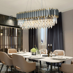 Lustre moderne pour hall d'hôtel, luminaire en cristal rond et rectangulaire, lampe suspendue pour salle à manger, éclairage domestique - Product Image 3