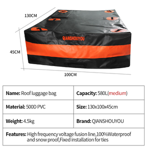 Sac de transport de toit de voiture étanche 580L (20 pieds cubes) en PVC pour voyage en voiture, <span class=keywords><strong>camping</strong></span>, SUV, fourgonnette, attelage de <span class=keywords><strong>remorque</strong></span> - Product Image 2