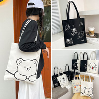 Tas Tote Wanita Logo Cetak Kustom Kanvas Benang Jahit Kapasitas Besar Tas Tangan Berkelas Praktis dan Nyaman untuk Penyimpanan