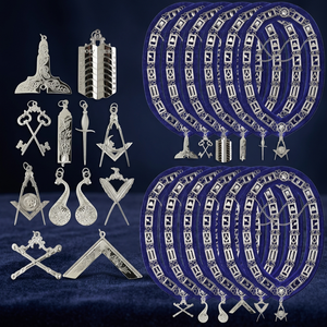 Masonic Officer Chain Collar Set 12Pcs Blue Leather Silver Emblems Nickel-Free Die Casting <b>Badges</b> Classical Style - Product Image 3