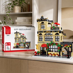 Ensemble de blocs de <span class=keywords><strong>construction</strong></span> Scène de rue de restaurant occidental pour les distributeurs en gros, jouets miniatures d'architecture et détaillants de boutiques de cadeaux - Product Image 1