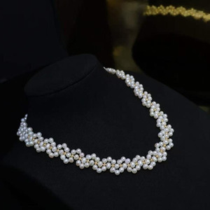 Collar de Perlas Tejido a Mano, Chapado en Oro de 14K, Perlas Naturales de Agua Dulce de 3-4mm, Casi Redondas, de Alto Brillo, Ligeramente Imperfectas - Product Image 2