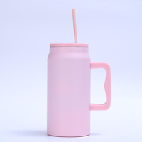 Gobelet isotherme double paroi sous vide de 50 oz en acier inoxydable, écologique, type canette de soda, avec poignée et paille, maintien au chaud de 6 à 12 heures
